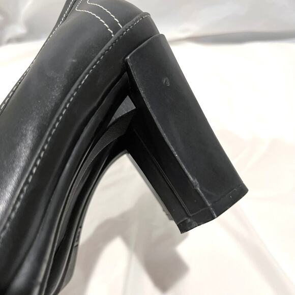 Vintage 90s Lace Up Oxford Size 8.5 Black Leather Square Toe Heels VS Macbeth - Picture 9 of 15